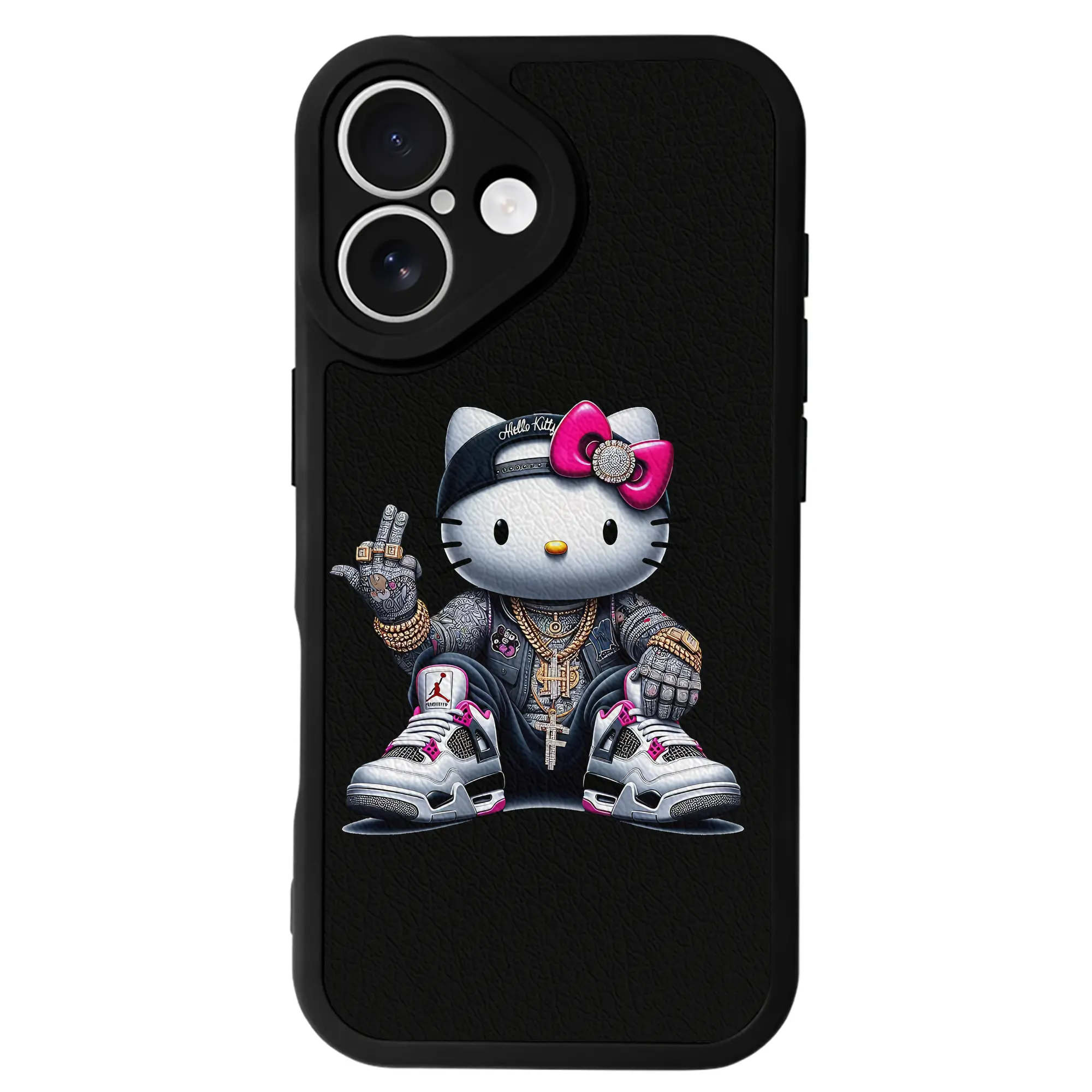 サンリオ グッズ,ハローキティ - IPhone 16シリーズ対応 ・ シリコンスマホケース ・ レザー調 ・ 高精度フィット ・ 耐衝撃 ・ ワイヤレス充電対応 ・ 精密カット